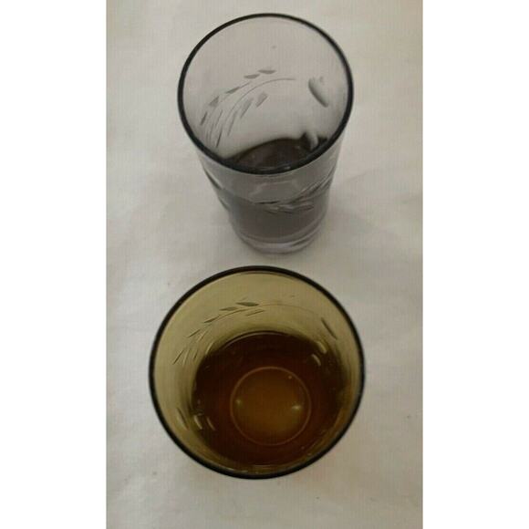 Shot Glasses - 2 Colored Glass Blue and Amber Colored Leaf Edging - Picture 1 of 1